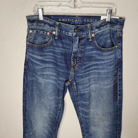 NWT American Eagle Jeans Mens 32x34 Blue Original Straight Leg Cotton Denim Dark - Picture 2 of 11